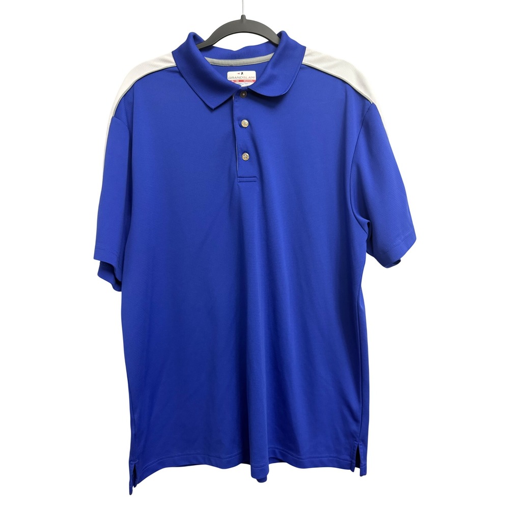 Grand Slam Airflow Men XL Blue White Short Sleeve Golf Polo Shirt Athletic FLAW